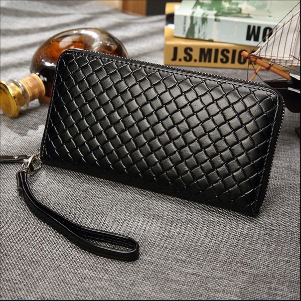 

men wallets with coin pocket long zipper purse casual male clutch wallet lozenge veins business card holder vintage, Red;black