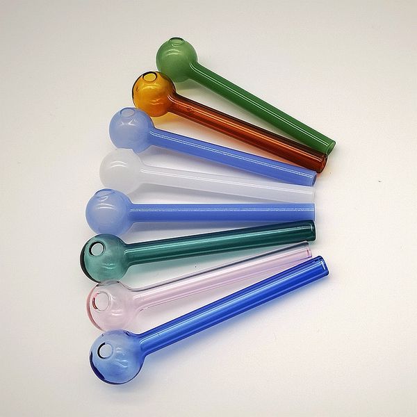 Venda imperdível tubo de tubo colorido 4 polegadas pyrex queimadores de óleo de vidro pequena colher handpipe tabaco acessórios para fumar