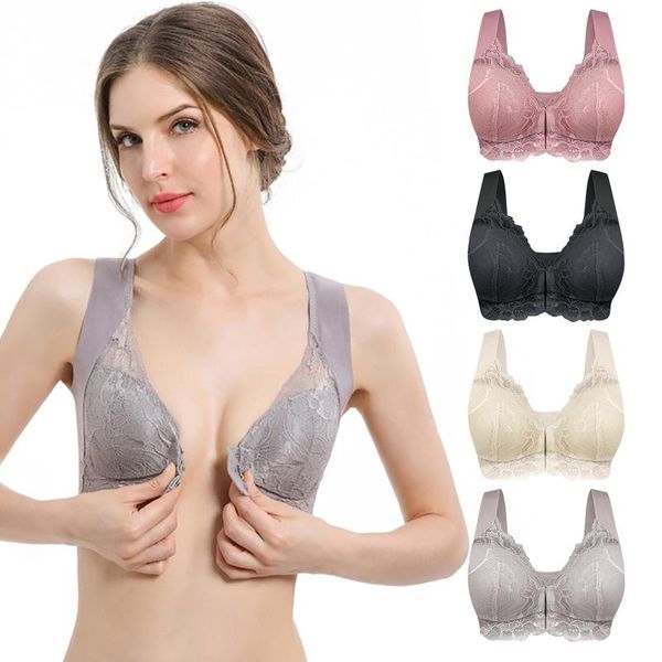 

bras plus size underwear women bra front breasted solid color ladies push up lingerie intimates bralette underclothes for female, Red;black