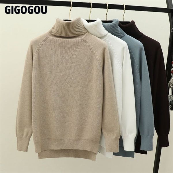 

gigogou turtleneck women sweater winter warm female jumper thick christmas sweaters ribbed knitted pullover pull hiver femme 210806, White;black