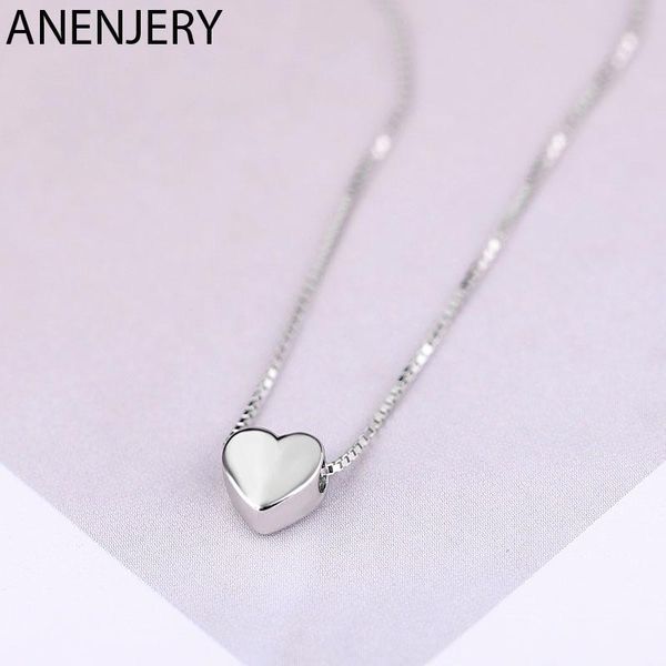 

chains anenjery fashion minimalist smooth heart shaped pendant necklace silver color cute charm for women s-n591