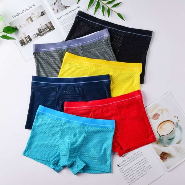 

men's underwear ice silk youth trend hollow out boxers summer sao breathable boxer shorts, Black;white