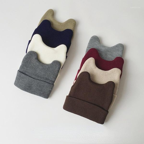 

caps & hats baby hat autumn and winter korean cute horn knitted hooded for children cold 8 colors fashion toddler1, Yellow