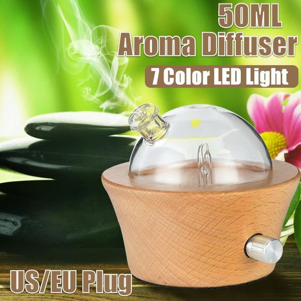

waterless nebulizing essential oil diffuser wooden glass aromatherapy air humidifier with colorful led light for home office humidifiers