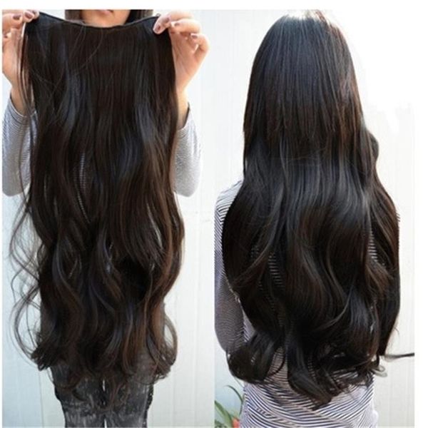 

5-clip one-piece hairpiece wig high temperature silk long curly hair, Black