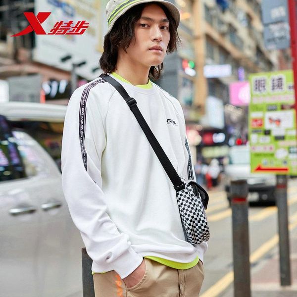 

gym clothing 881329059205 xtep men sports hoodies sweater autumn casual round neck pullover long-sleeved, White;black