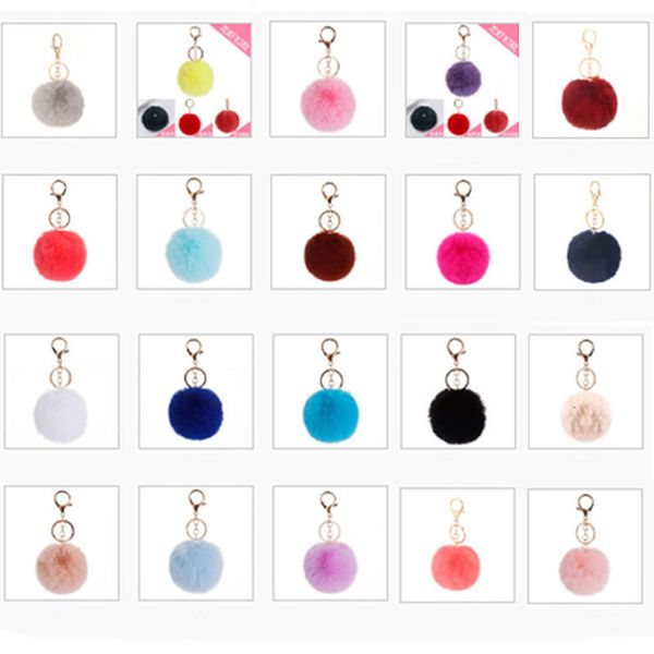 

fluffy fur pom keychain soft faux rabbit fur ball car keyring pompom key chains key holder women bag pendant jewelry gifts, Silver