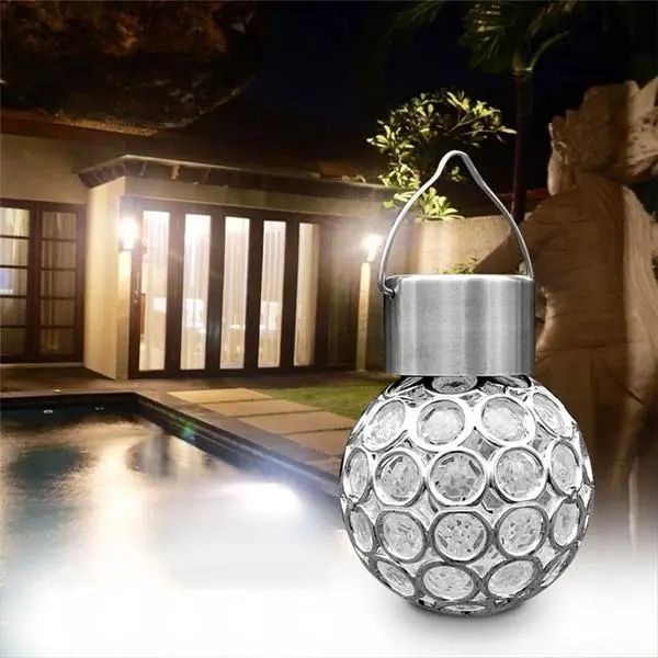 Lampadina a sfera in plastica a LED a sospensione solare colorata/bianco puro per esterni, giardino, percorso, paesaggio