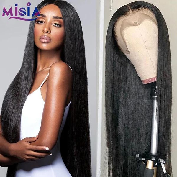 

lace wigs misia 4x4 closure human hair for black women straight wig 14-30 inches preplucked natural, Black;brown