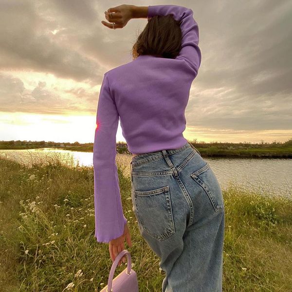 

women's t-shirt slim drawstring ruched flare sleeve women v-neck long cropped casual solid streetwear autumn, White