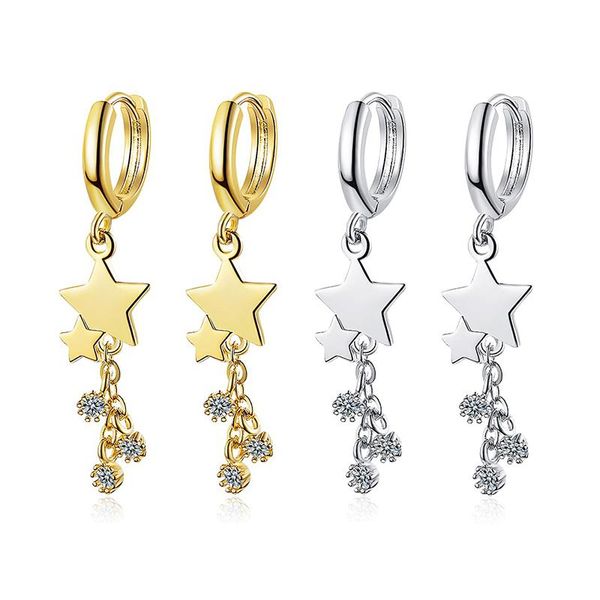 

dangle & chandelier cute lovely long tassel drop earrings tiny huggies pentagram stars crystal charming earring trendy jewelry for women, Silver