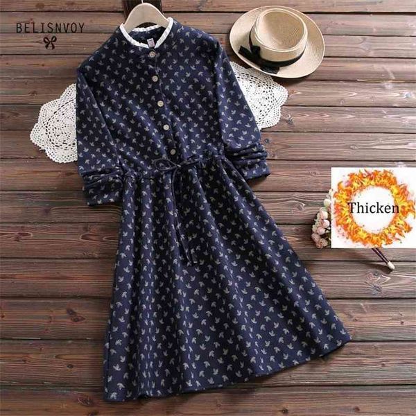 

mori girl autumn spring women sweet dress ruffled collar warm thick vestidos femininos floral printed cotton dresses 210520, Black;gray