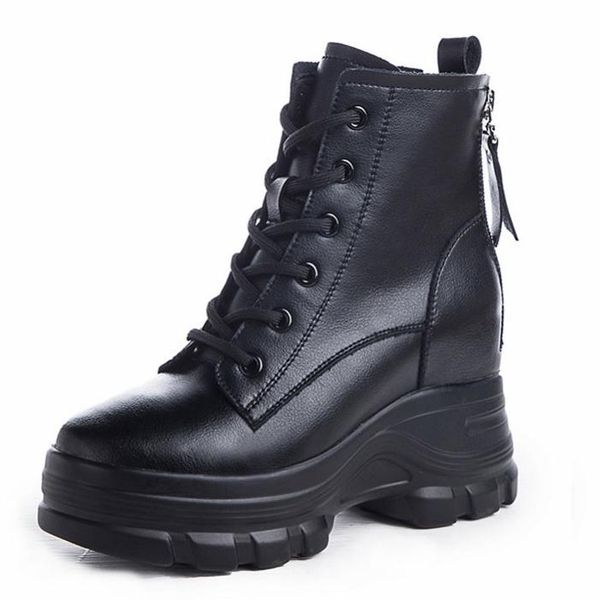 

boots winter women comfortable lady fashion shoes female split leather thick heels ankle casual spring boot c0023, Black