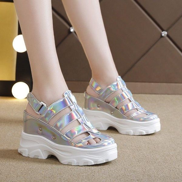 

sandals summer hollow out thick bottom muffin in 2021, Black