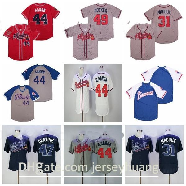 

retror 1974 1999 vintage baseball 49 john rocker jersey 44 hank aaron 47 glavine pullover retire stitched navy blue grey white red team, Blue;black