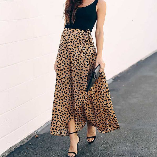 

polka dot print long maxi summer women fashion ladies white black split high waist a-line sun skirt female