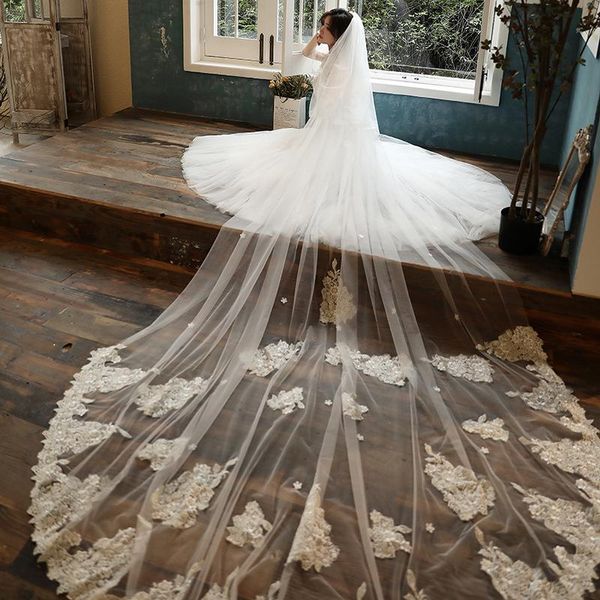 

bridal veils arrival wedding veil 3 meters long ivory white applique one-layer bride accessories in stock 2021, Black
