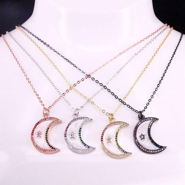 

pendant necklaces 6pcs, fashion jewelry gold/black/rose gold silver color enamel rainbow cz rhinestones moon star necklace for women