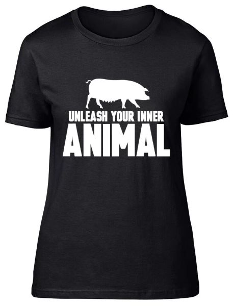 

unlease your inner animal ladies womens fitted t-shirt, White;black