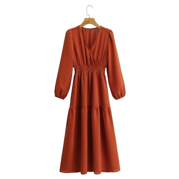 

spring women v neck long sleeve midi dress female elastic waist clothes casual lady loose vestido d7195 210430, Black;gray