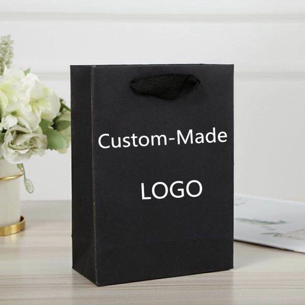 

storage bags 10pcs black cardboard simple paper gift bag kraft candy box handle wedding party handbag shopping tote
