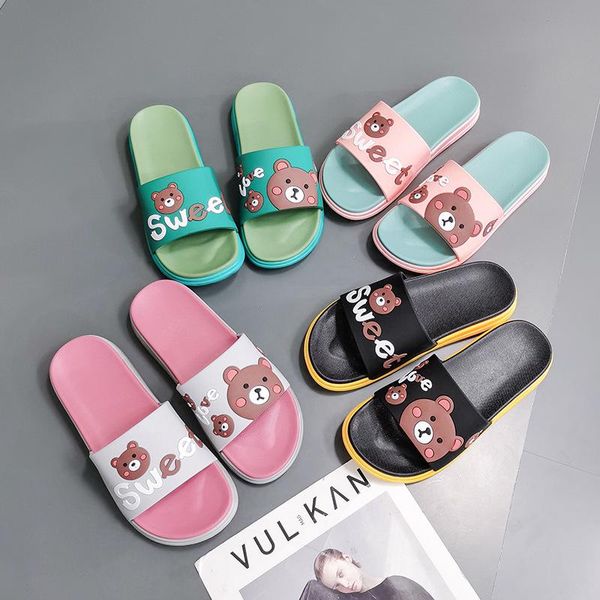 

woman slippers summer shoes cute bear 2021 indoor silent anti-skid deodorant soft women outdoor flat beach slides, Black