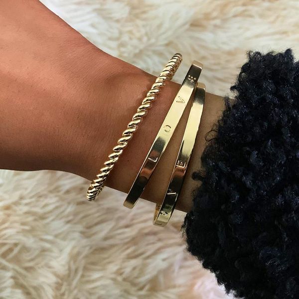 

link, chain trendy fashion carved letter love twist bracelets set vintage gold beach jewelry accessories, Black