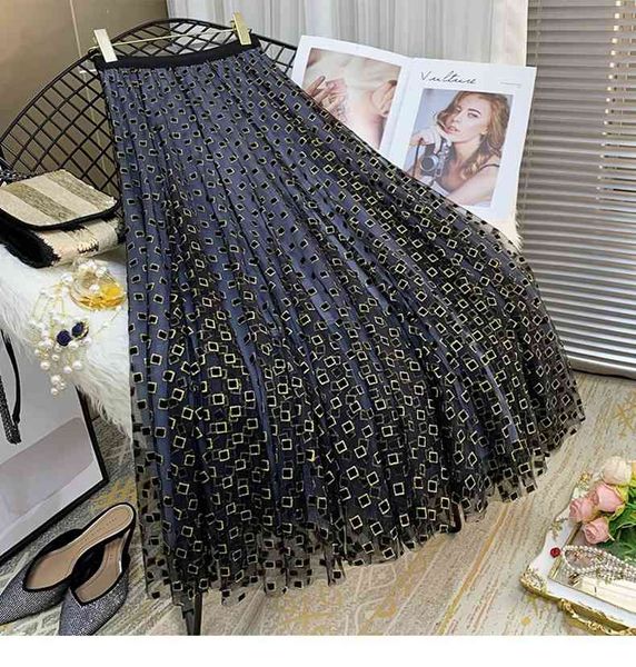 

casual dresses outono pesado trabalho xadrez saia das mulheres inverno mid-length a-line nova cintura alta elegante tule impressÃ£o efi3, Black;gray