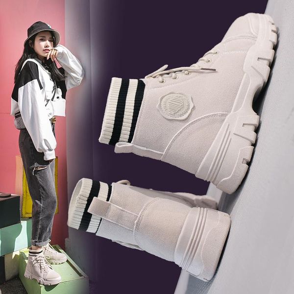 

boots fashion british women autumn 2021 student wild locomotive thin ins thick-soled street short, Black