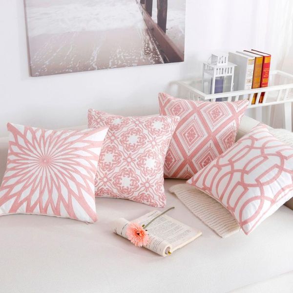 

pink embroidered cushion cover geometric throw pillow decorative case for sofa home cushion/decorative