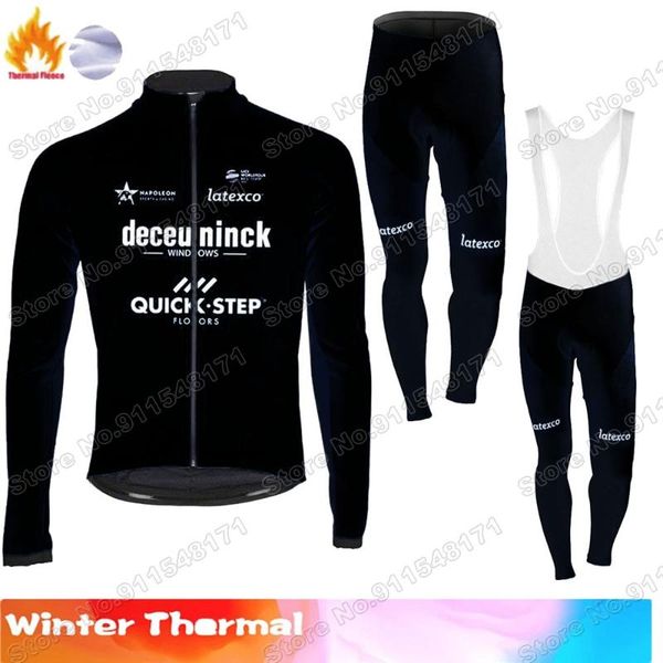 

quick step team 2021 black winter cycling jersey set fleece clothing long sleeve mtb bike road pants bib maillot culotte racing sets, Black;blue