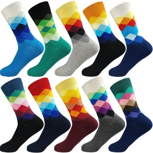 

men's socks funny fine paragraph diamond pattern argyle three-dimensional tube geometric couple combed cotton, Black