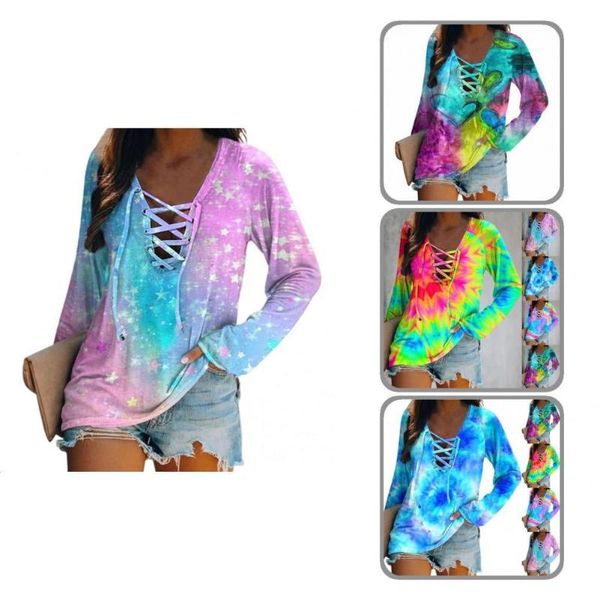 

women's blouses & shirts pullover trendy fall winter star print tie dye women for home tee shirt t-shirt blouse, White