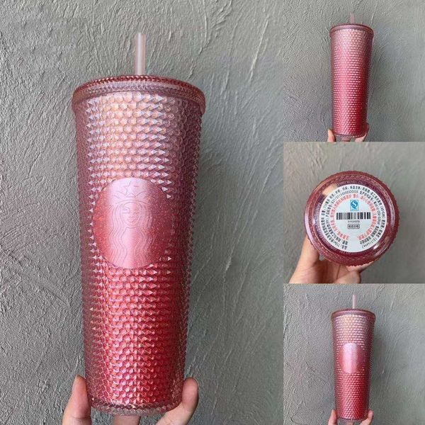 

24 oz durian personalized starbucks iridescent bling rainbow unicorn studded cold cup tumbler coffee mug with plastic strawo78c