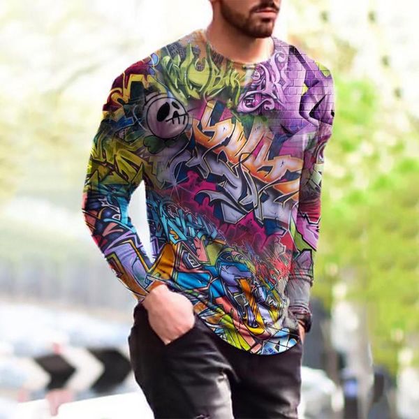

men's t-shirts summer plus size art painting 3d printing slim autumn round neck, White;black