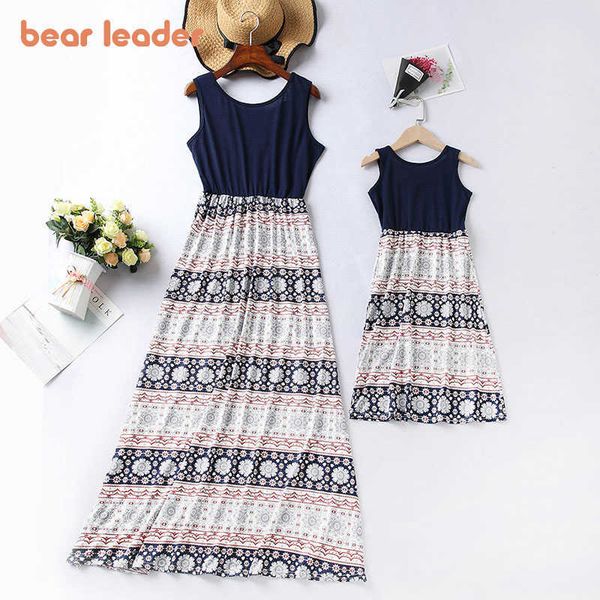 

bear leader family matching clothes mother daughter dresses women floral dress baby girl mini dress mom baby girl party clothes 210708, Blue