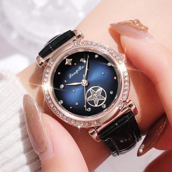 

wristwatches longbo stainless steel wrist watch silver blue diamond women for ladies female clock relogio feminino 2021, Slivery;brown