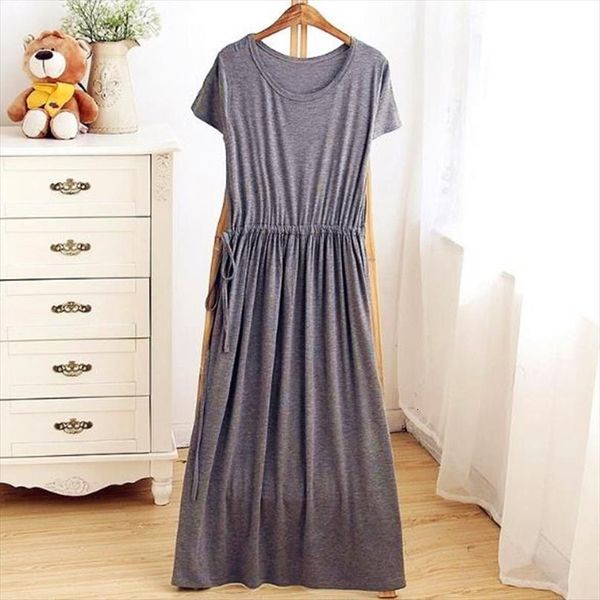 

short sleeve long night dress women sleepwear spring summer nightgowns home clothes loose modal ladies nightshirts, Black;red
