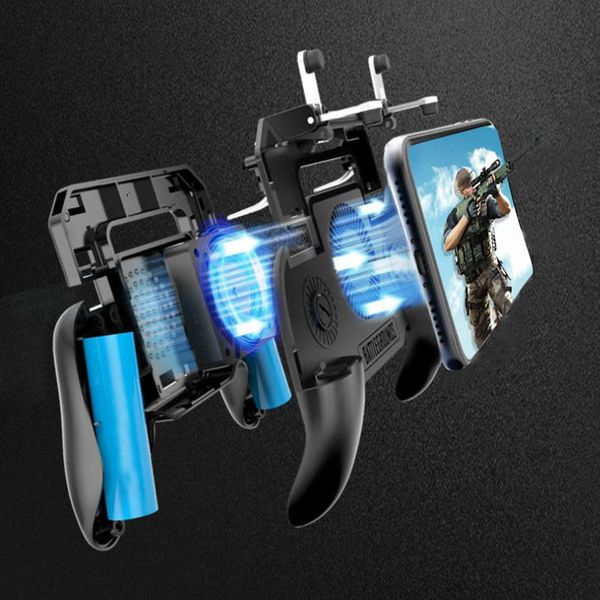 Controladores de jogo Joysticks PUBG Mobile Controller gamepad com suporte de telefone Fan Trigger L1R1 Shooter Joystick Power Bank Acessório