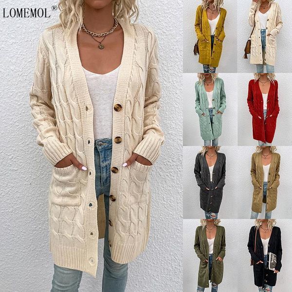 

women's knits & tees lomemol european and american knit sweater autumn winter 2021 long twist single row button cardigan, White