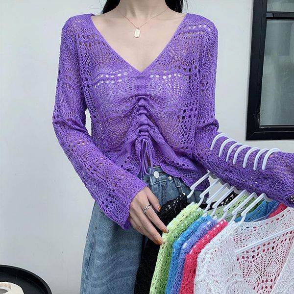 

crocheted crop pullovers female women sweaters draw string pullover full sleeve leisure for, White;black