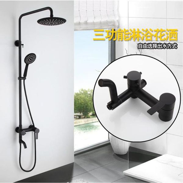 

stainless steel black wall mounted rainfall shower faucet rotate watering can bath set handshower head rain bathroom sets