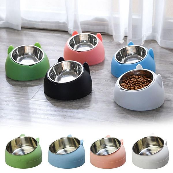 

cat bowls & feeders pet bowl 15 degrees tilted puppy dog feeder food drinker fountain stainless steel for cats dogs accessories