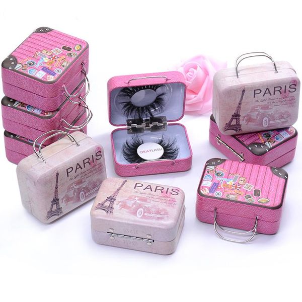 

mini false eyelashes packaging box travel luggage lashes suitcase mink fluffy and curly case empty tinplate eyelash
