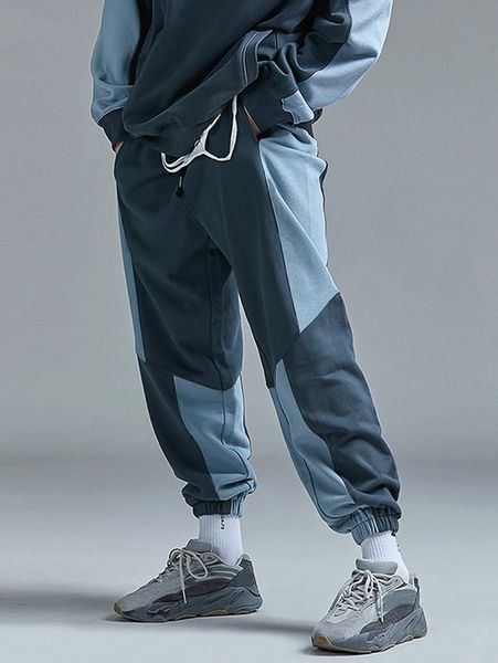 

men color block drawstring waist sweatpants p5tm#, Black