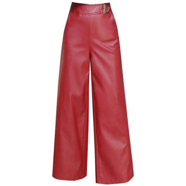 

wide leg pu leather trousers womens capri ol casual plus size 3xl, Black;white