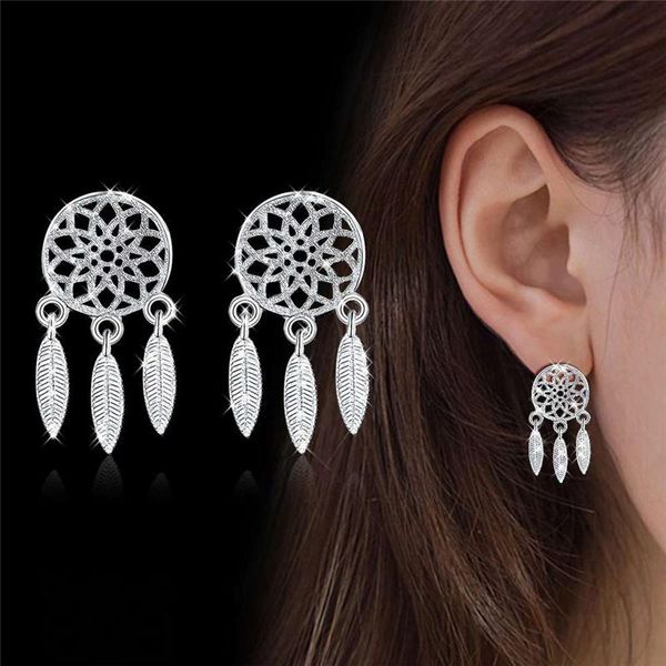 

dangle & chandelier gold vintage bohemia ethnic earrings goth feather hollow dream catcher dreamcatcher drop for women jewelry 2021, Silver