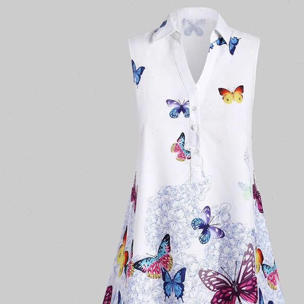 

4 women dresses summer for ladies casual plus size sleeveless butterfly print office wear blusas mujer, Black;gray