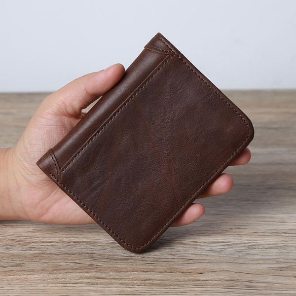 

vintage men wallet small slim money bag genuine leather brown mini card holder pocket po clip fold coin bags wallets, Red;black