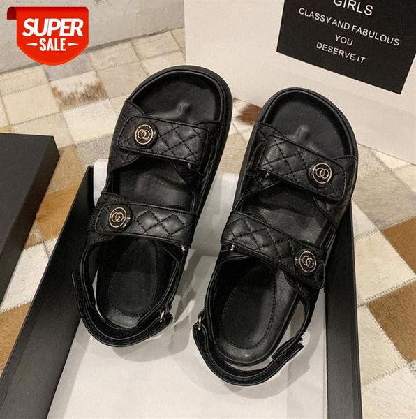 

amano small incense wind velcro sandals women all-match thick-soled flat leather roman shoes #nt2g, Black